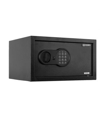 Voor aanzicht Securata laptopkluis met een draaiknop en een toetsenbord met cijfers en letters